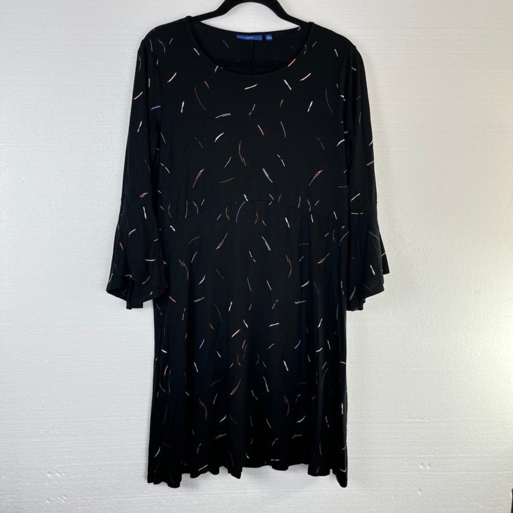 APT 9 Bell Sleeve Midi Dress Womens Black Size Large Abstract Print Midi Stretch